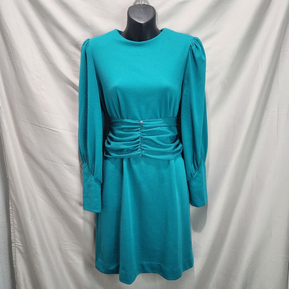 J. Ellis Vintage 80s Aqua Blue Green Classy Belted Shift Dress